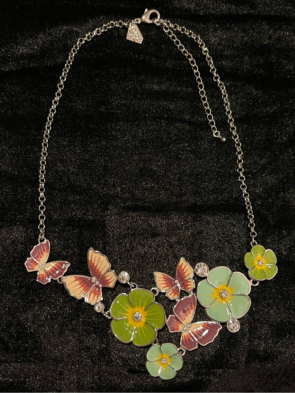 Authentic Padma Lakshmi PL Signed Enamel Flower Butterfly Statement Necklace Rar